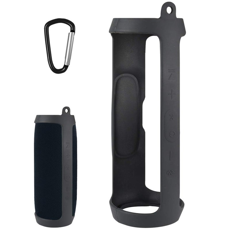 Linkidea Silicone Speaker Case Cover Compatible with JBL Charge 3, Protective Soft Skin Sleeve, Travel Carrying Pouch with Keychain Hook (Black) - Image 1